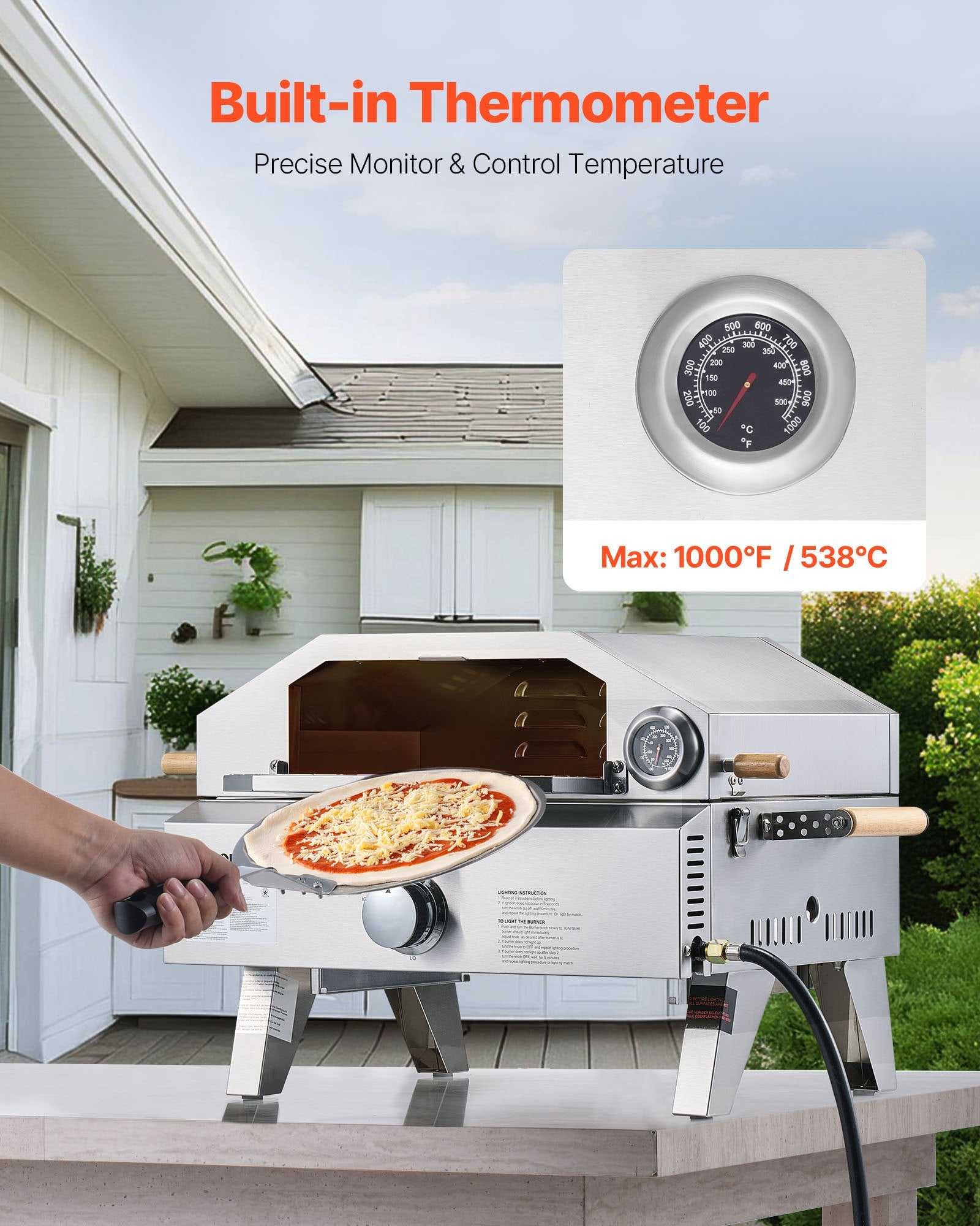 Portable 13” Gas-Fired Pizza Oven – Outdoor Pizza Maker with Built-In Thermometer, Dual Cooking Modes & Premium Pizza Stone