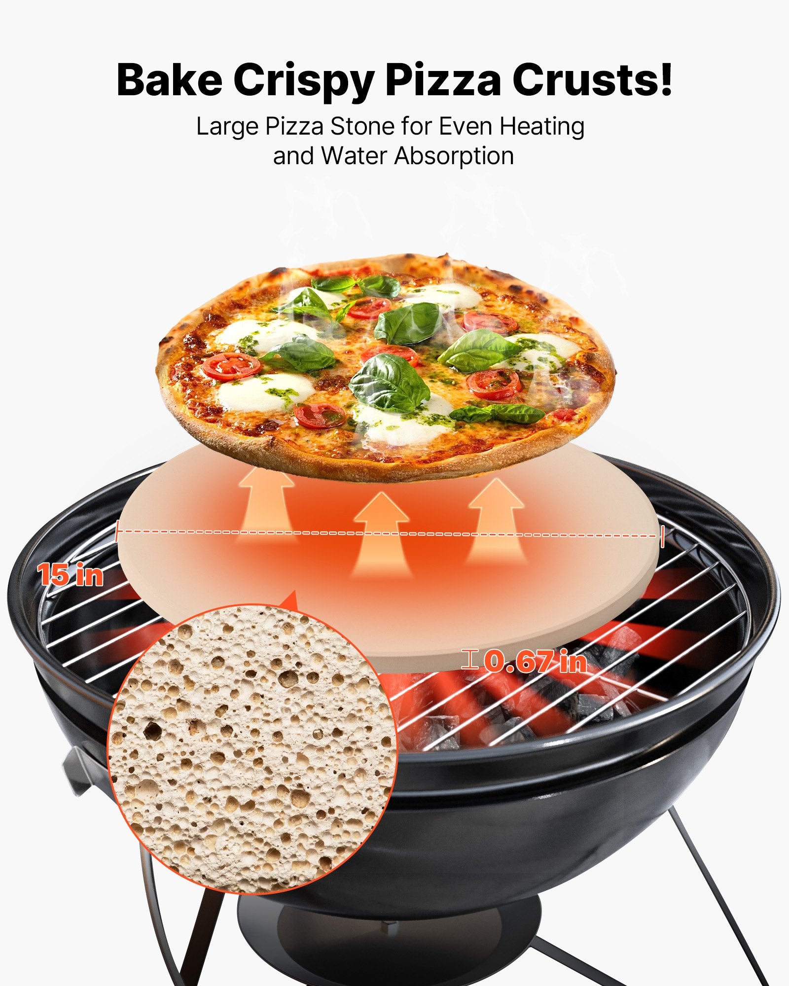 Pizza Stone, 15 In Round Pizza Stone,  0.67 In Large Cordierite Baking-Stone With Metal Peel, Scrape, 1450℉ Heat-Resistant Cooking Stones, For Kitchen Oven, Baking Pizzas, BBQ Grilling