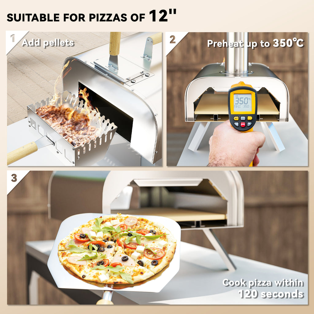 12" Outdoor Wood Pellet Pizza Oven – Portable Pizza Oven with Foldable Design for Easy Cooking Anywhere
