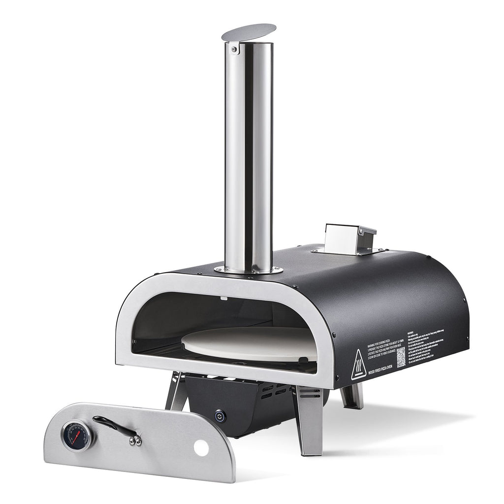 Portable 12” Dual Fuel Pizza Oven – Propane or Wood-Fired Cooking with Auto-Rotation for Backyard & Camping