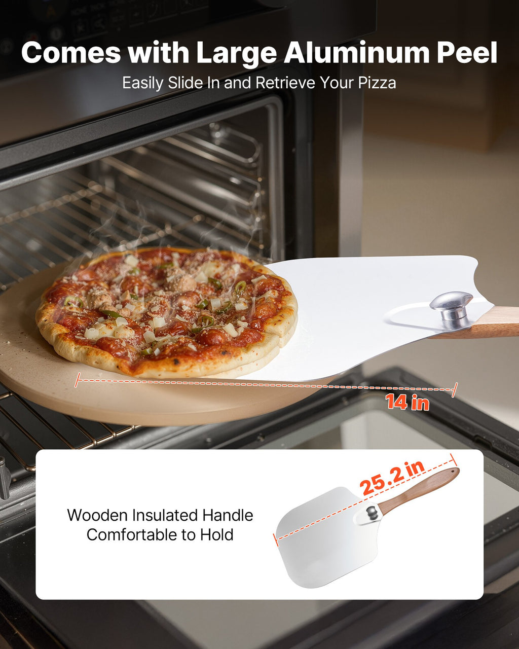 Pizza Stone, 15 In Round Pizza Stone,  0.67 In Large Cordierite Baking-Stone With Metal Peel, Scrape, 1450℉ Heat-Resistant Cooking Stones, For Kitchen Oven, Baking Pizzas, BBQ Grilling