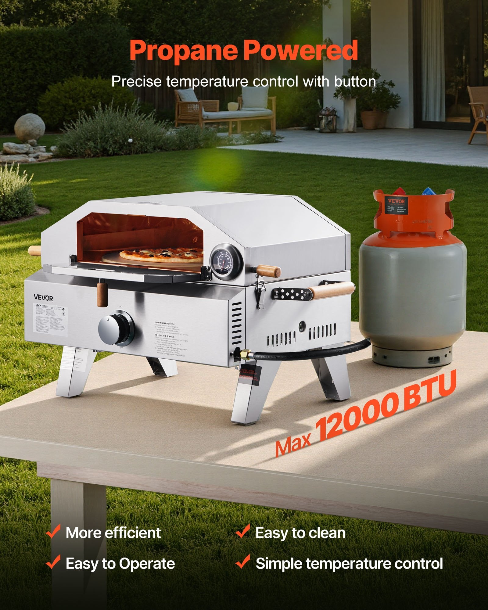 Portable 13” Gas-Fired Pizza Oven – Outdoor Pizza Maker with Built-In Thermometer, Dual Cooking Modes & Premium Pizza Stone